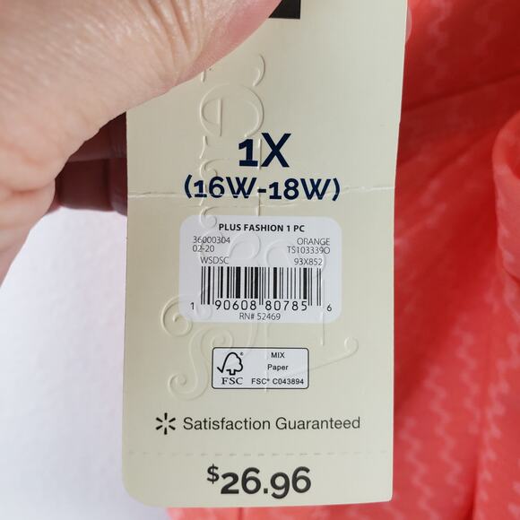 Terra & Sky Women's 1X Plunge Neck One Piece Swimsuit Orange Peach Zig Zag New - Picture 5 of 5